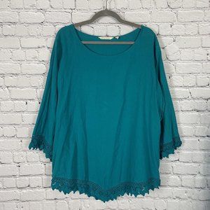 Soft Surroundings Womens Rialto Gauze Crochet Tunic Top Teal Green